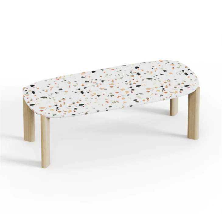 Coffee Table With Stone Top And Wooden Legs