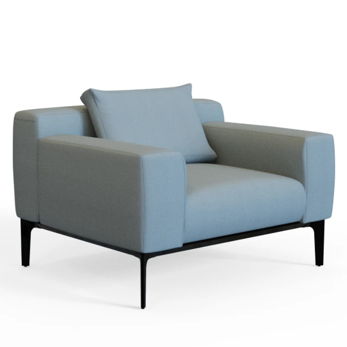 Lounge Armchair With Solid Wood Frame & Black Aluminum Legs