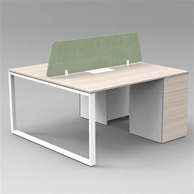 2-Person Workstation With Metal Frame, Side Cabinet, And Upholstery Screen