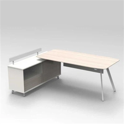 Executive Desk With Angled Metal Frame And Side Return Cabinet