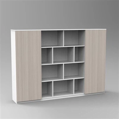 File Cabinet With Asymmetrical Open Shelving And Double Doors
