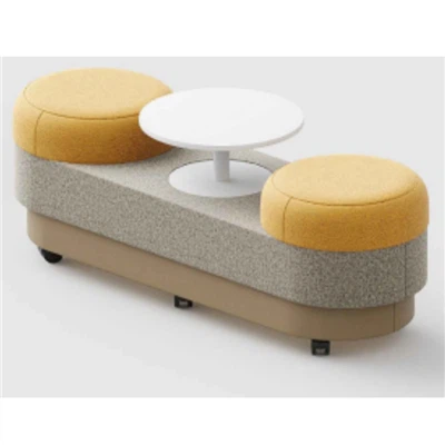 Mobile 3-Seater Ottoman With Table And Casters