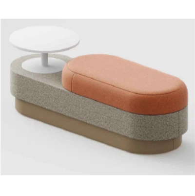 Modern 3-Seater Ottoman With Integrated Table And Mixed Upholstery