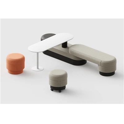 Modular Lounge Seating Set With Integrated Tables And Ottomans