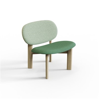 Pebble‑WSB Lounge Chair – Curved Wood Backrest · Upholstered Seat And Back · Solid Ash Frame